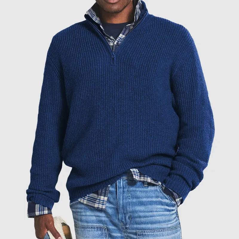 Enzo Men's Warm Merino Wool Blend Half-Zip Sweater | Luxury Soft Knit Quarter Zip Jumper for Men | Smart Casual Winter Knitwear