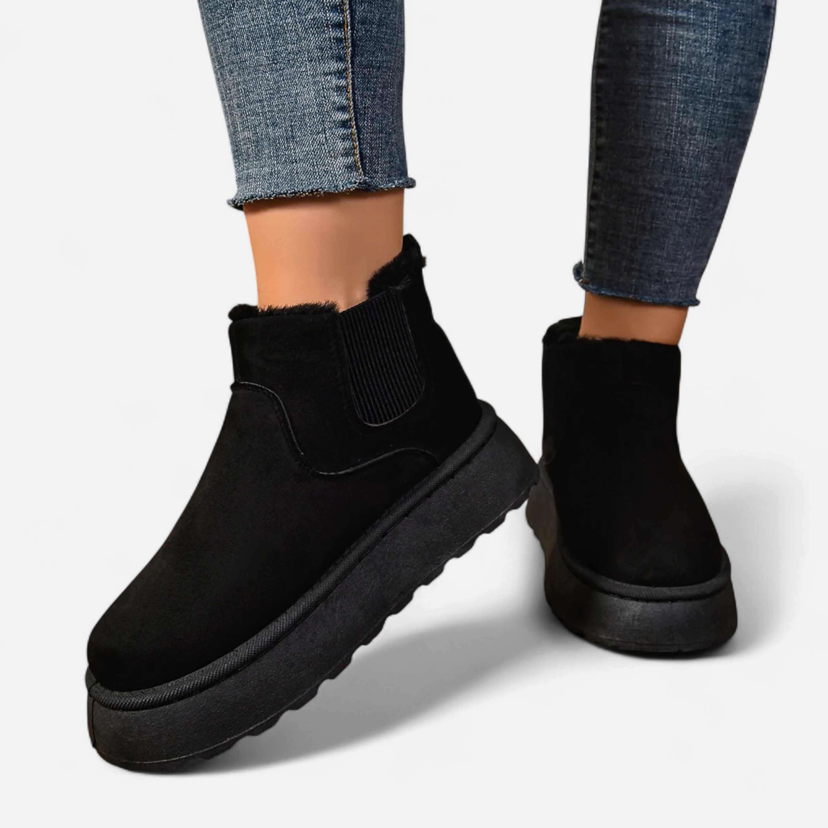 Lyanna Women's Platform Plush Ankle Boots | Cosy Fluffy Flat Booties for Women