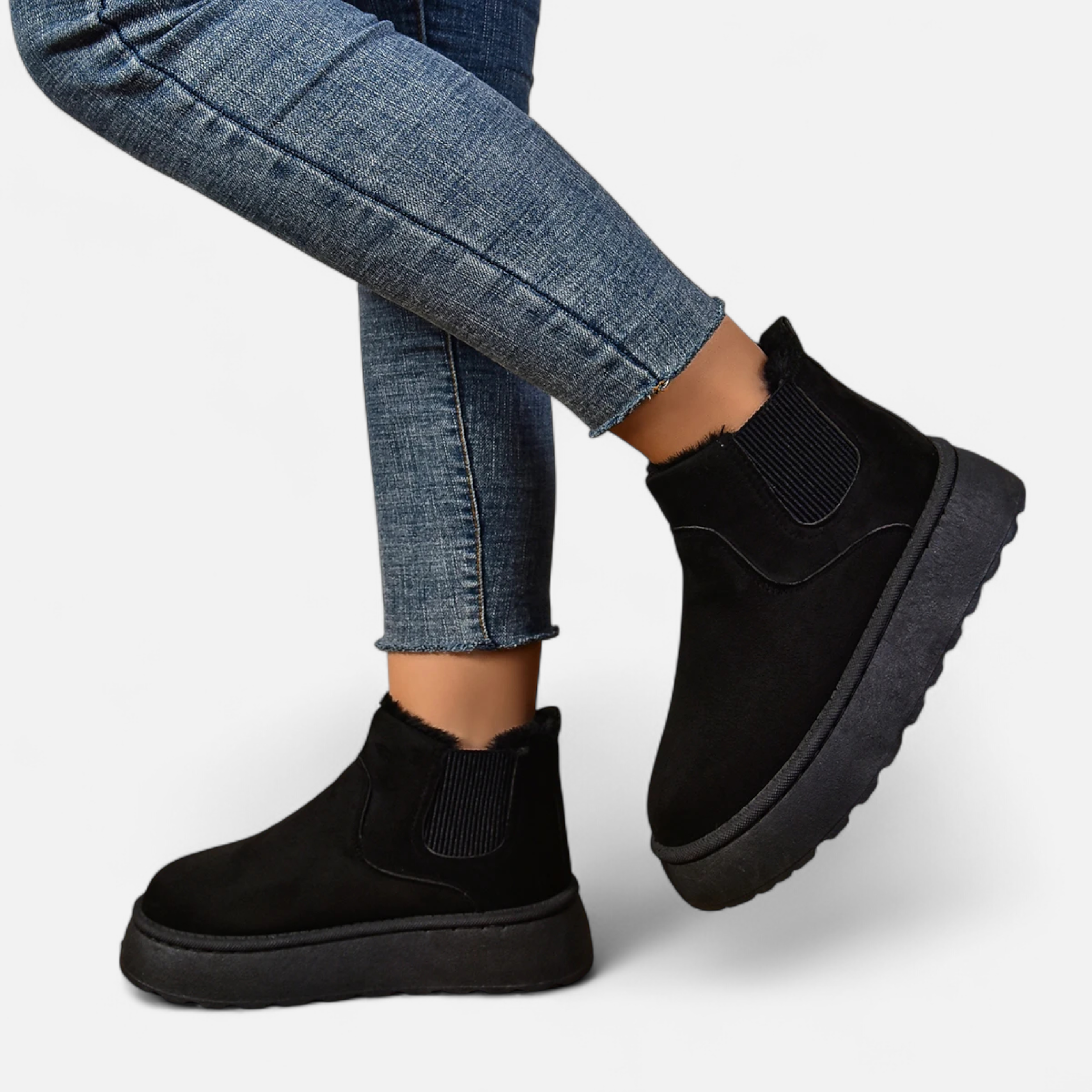 Lyanna Women's Platform Plush Ankle Boots | Cosy Fluffy Flat Booties for Women