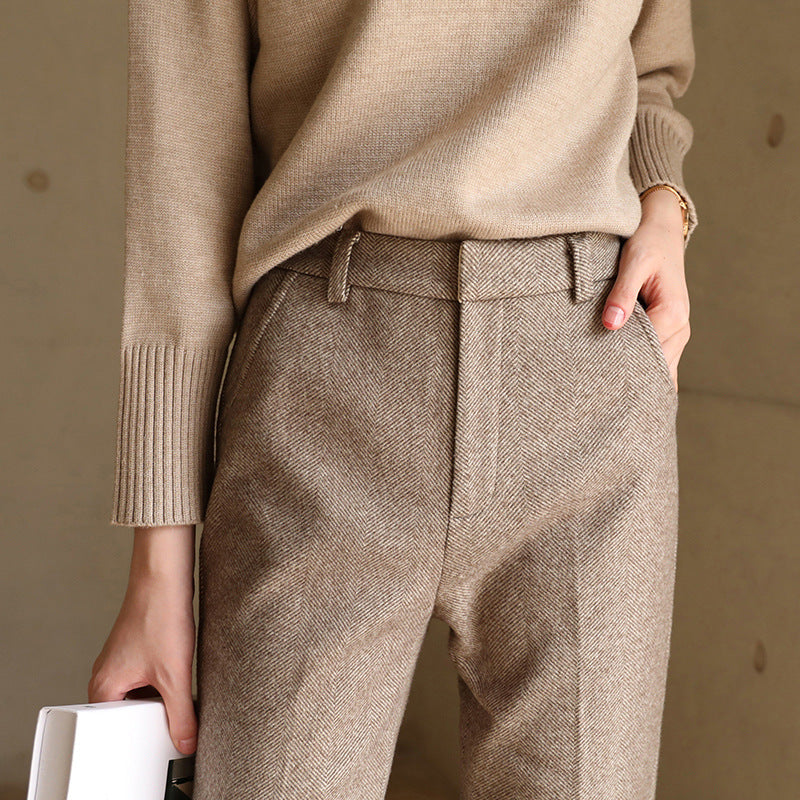 Colette Men's Herringbone Wool Trousers | Classic Regular Fit Casual Cord Pants for Men