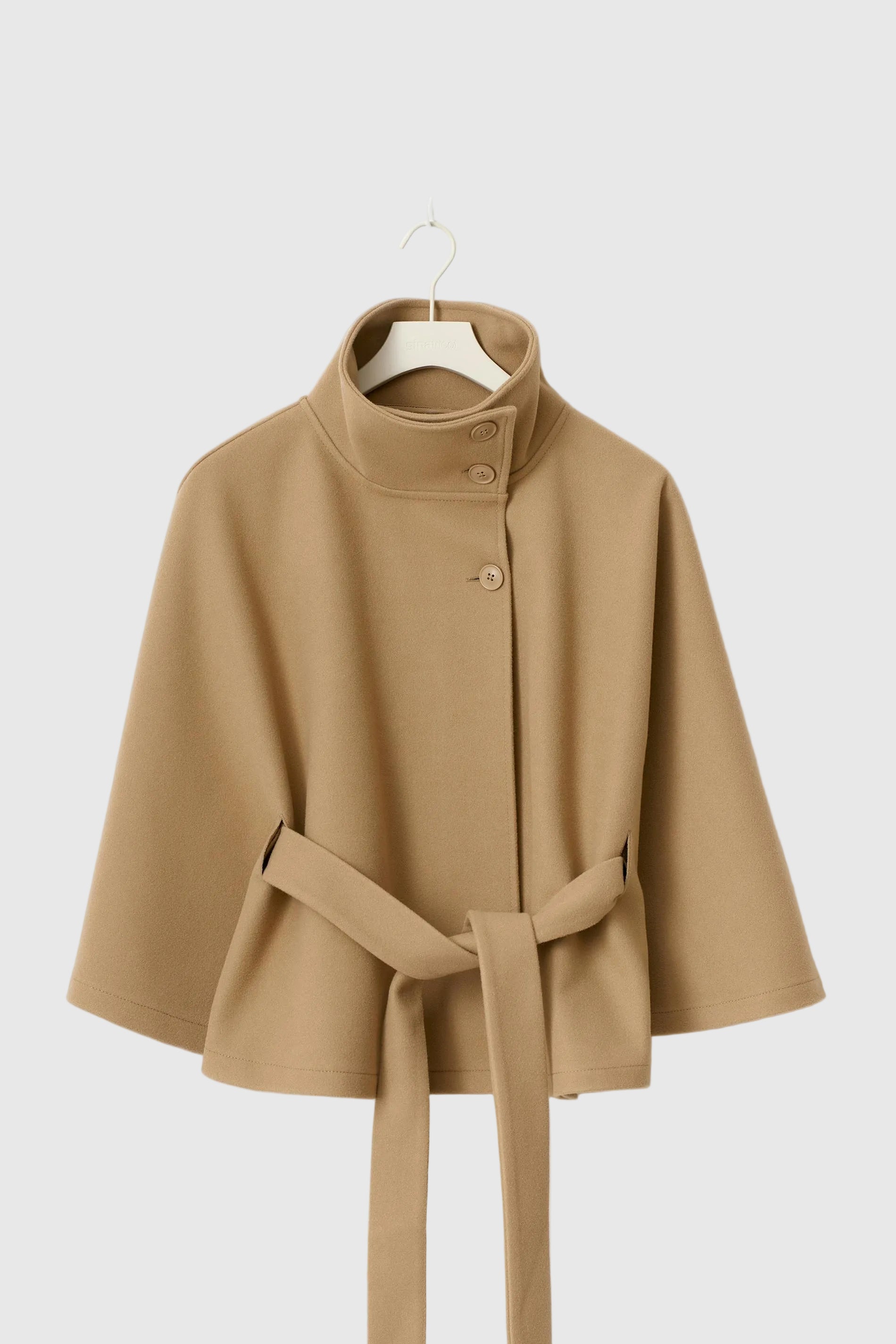 Ivanna Wool Coat Woman – Elegant High Collar with Removable Belt & Casual Cut