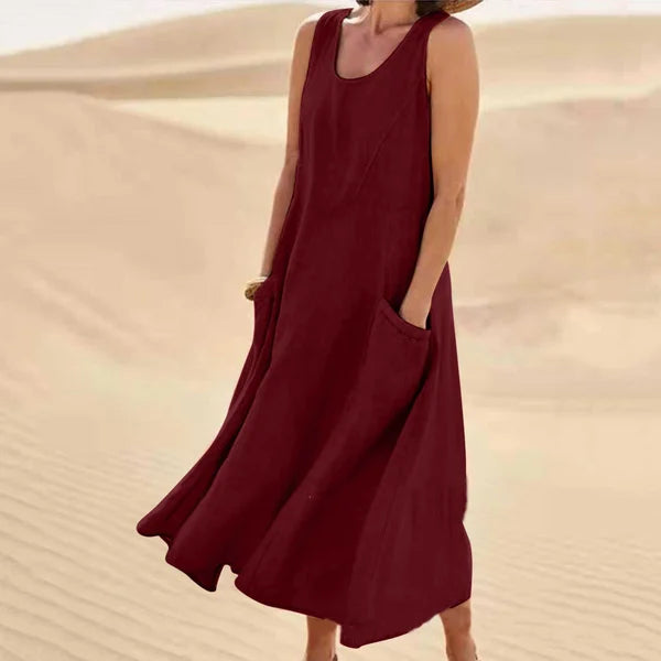 Celestina Women's Linen Midi Dress | Elegant Casual Linen Dress for Women | Breathable Everyday Summer & Smart Casual Style