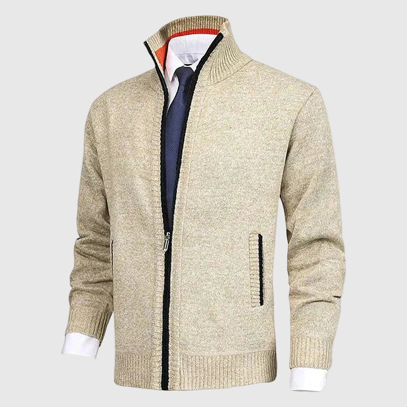 Saber Men's Merino Wool Open Front Cardigan with Turtleneck Collar | Luxury Soft Knit Draped Cardigan