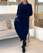 Veloria Women's Velvet Midi Dress with Pockets | Elegant Formal Occasion Dress for Women