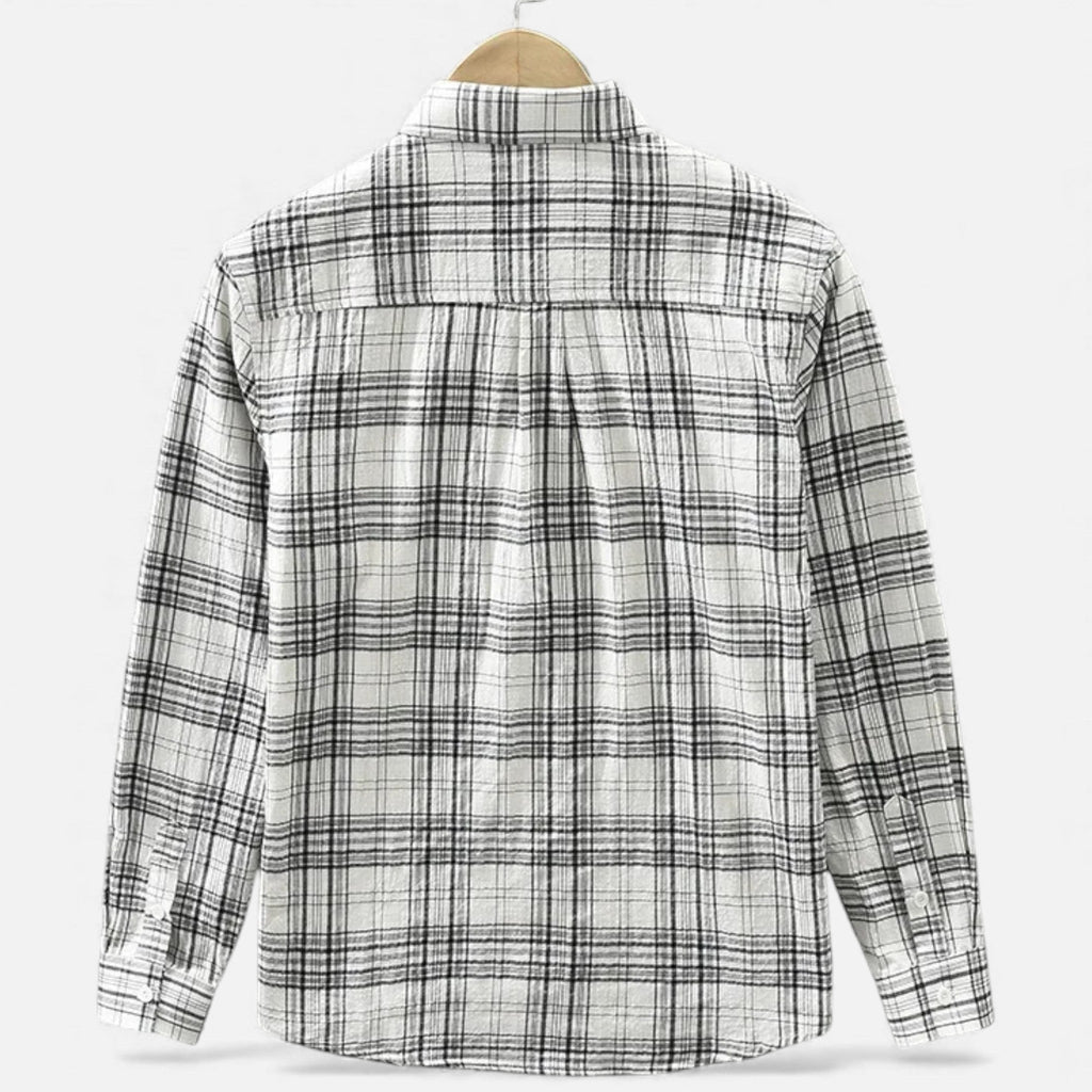 Men’s Plaid Long-Sleeve Loose Shirt with Pocket