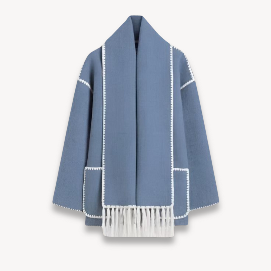 Elegant Women's Wool Cape Jacket With Scarf For Stylish Winter Outings