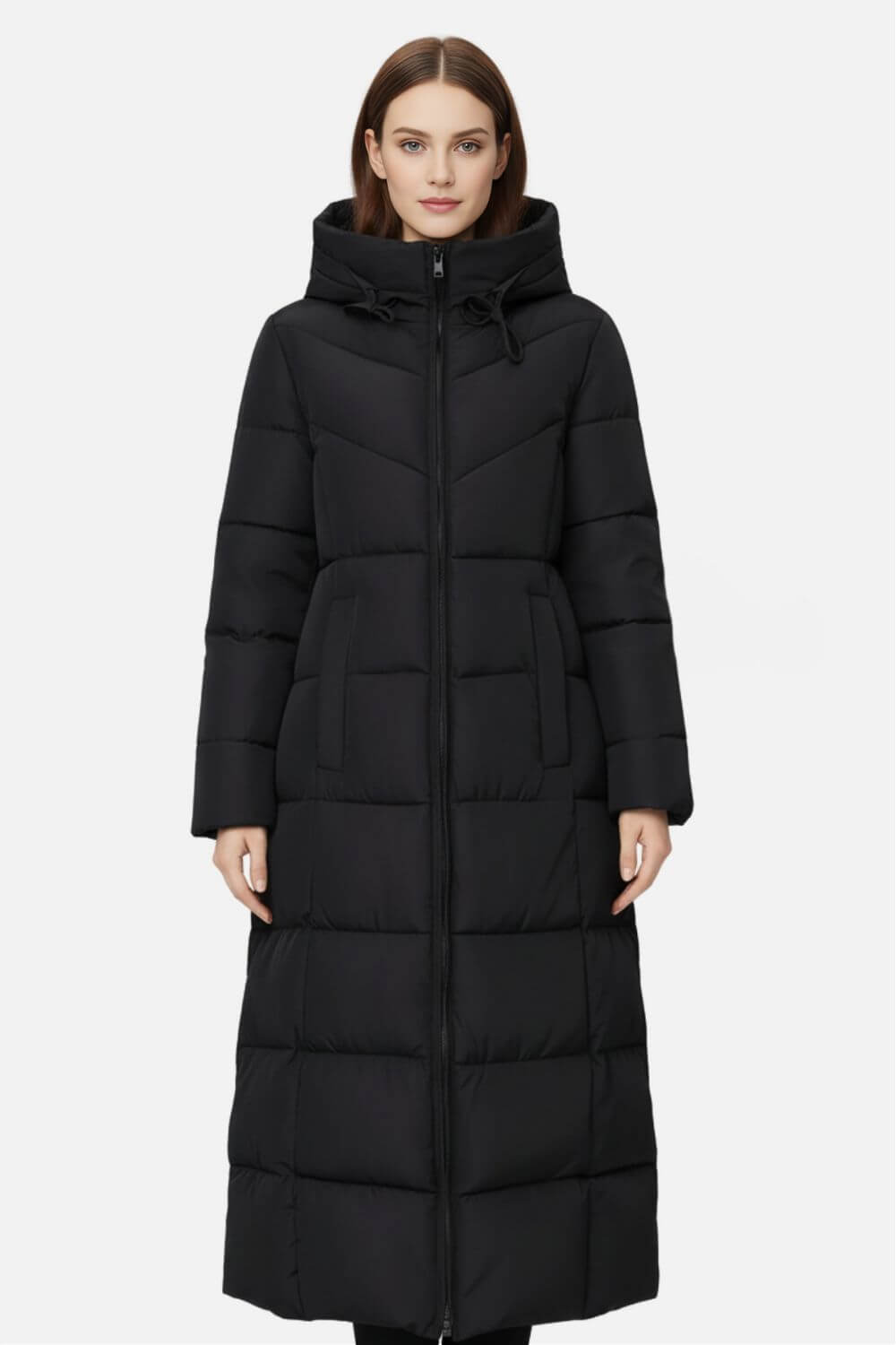 Women's Long Hooded Puffer Coat | Longline Padded Winter Coat for Women | Warm Insulated Hooded Puffer Jacket