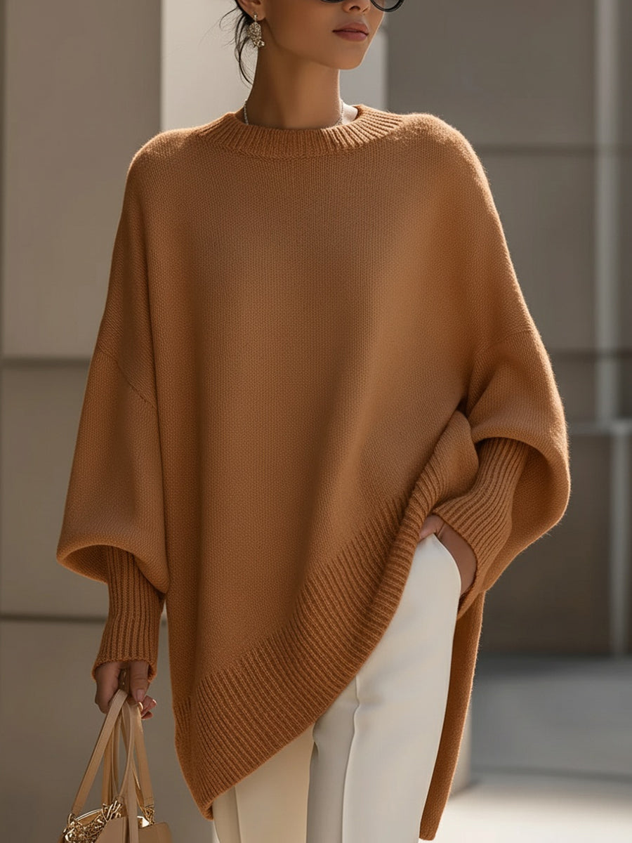 Women's Oversized Batwing Knit Jumper | Asymmetric Hem Cashmere Blend Pullover | Smart Casual Knitwear