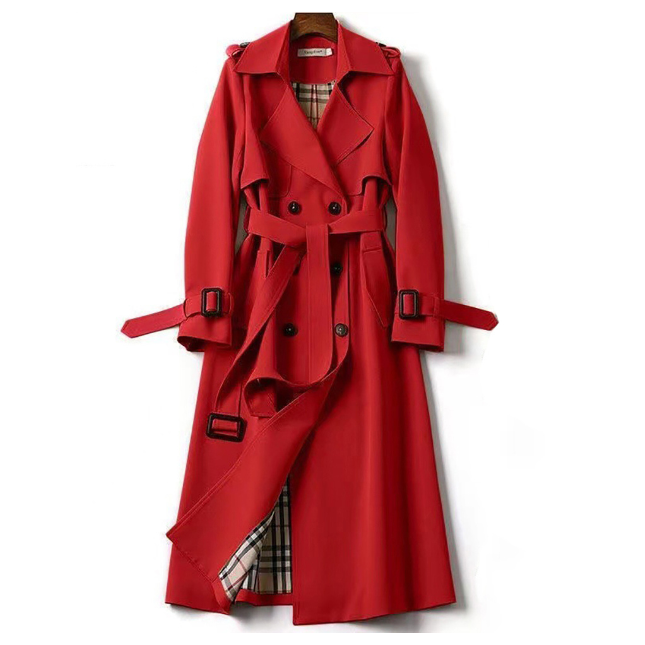 Women’s Long Double-Breasted Belted Trench Coat