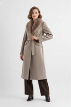 Women’s Long Coat with Faux Fur Collar