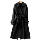 Women’s Long Double-Breasted Trench Coat with Waist Belt