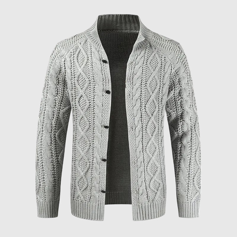 Broderick Men's Thick Cable Knit Cardigan | Warm Wool Blend Chunky Knit Cardigan for Men | Cosy Casual Everyday Heritage Knitwear