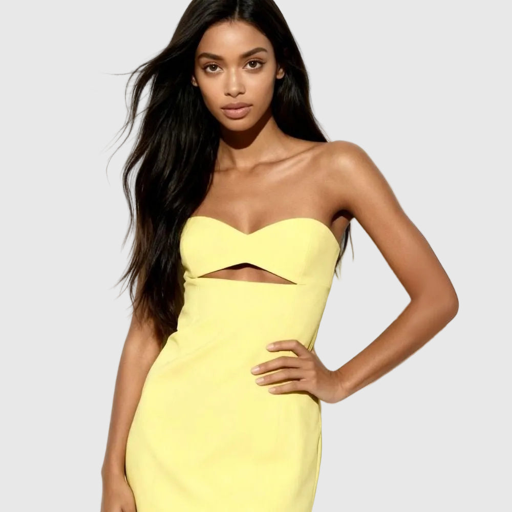 Alliana Women's Satin Strapless Mini Dress | Cutout Going Out Party Dress | Evening & Smart Casual
