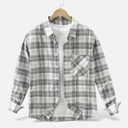 Men’s Plaid Long-Sleeve Loose Shirt with Pocket