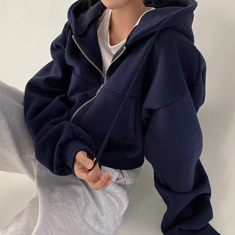 Deanne Women's Cropped Zip Up Hoodie | Oversized Fleece Crop Hoodie | Casual Streetwear Everyday