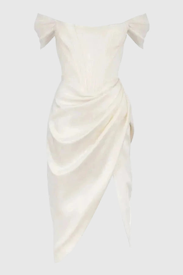 Lexana Women's Off Shoulder Corset Midi Dress | Wrap Split Going Out Dress | Evening & Occasion