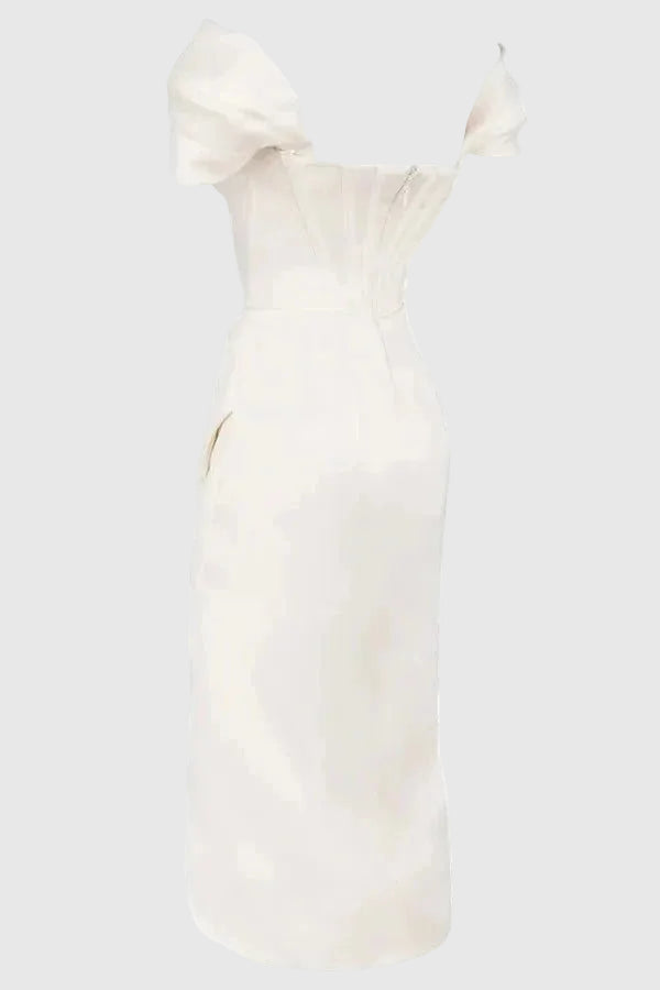Lexana Women's Off Shoulder Corset Midi Dress | Wrap Split Going Out Dress | Evening & Occasion