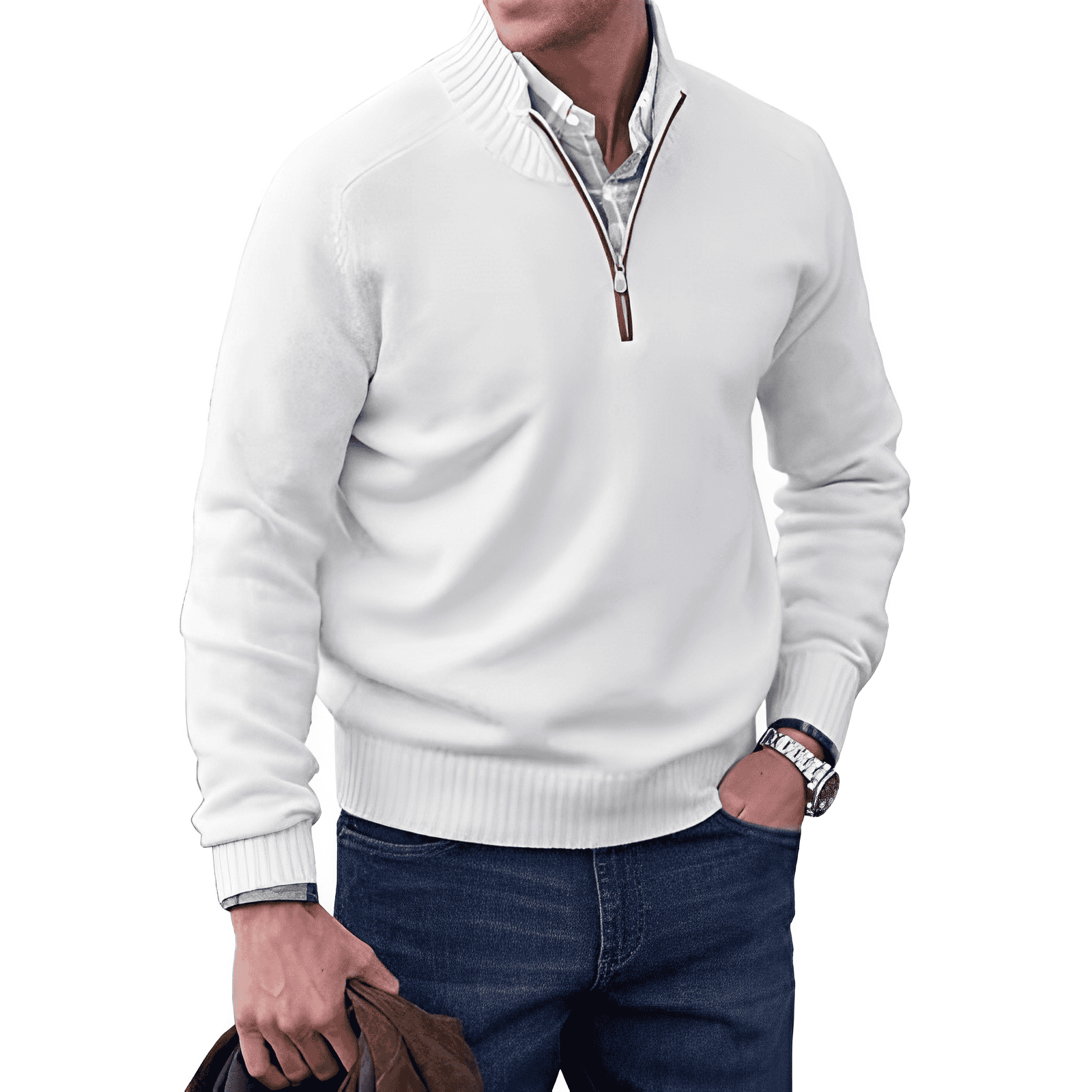 Aldric Men's Cashmere Cotton Half-Zip Jumper | Luxury Soft Zip Neck Knitwear for Men
