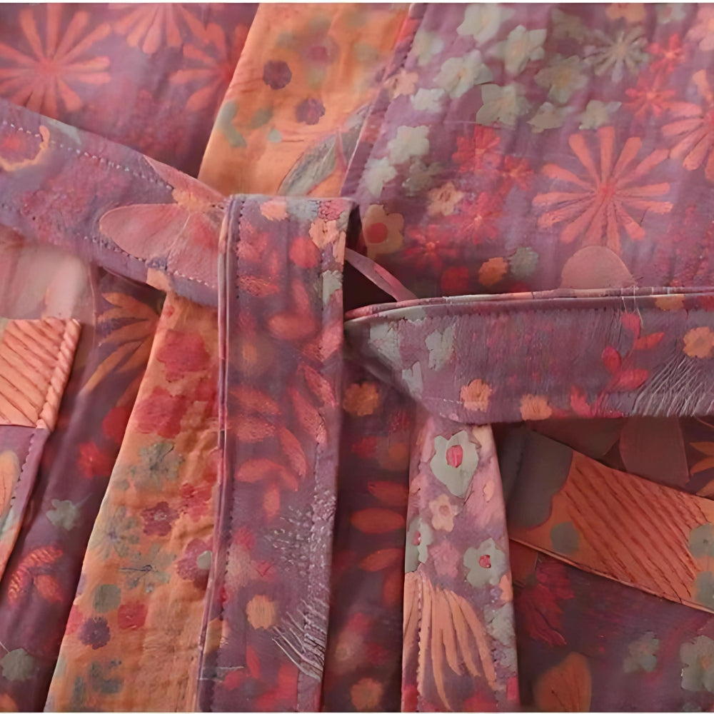 Women's Cotton Kimono Robe | Vintage Print Dressing Gown | Lightweight Loungewear & Holiday Gifting