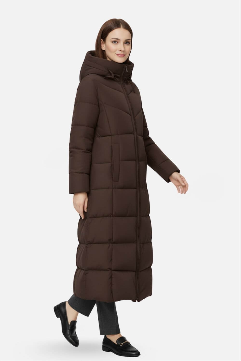 Women's Long Hooded Puffer Coat | Longline Padded Winter Coat for Women | Warm Insulated Hooded Puffer Jacket