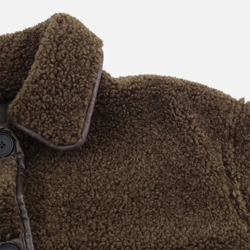 Women’s Reversible Brown Teddy Jacket with Turn-Down Collar