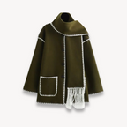 Elegant Women's Wool Cape Jacket With Scarf For Stylish Winter Outings