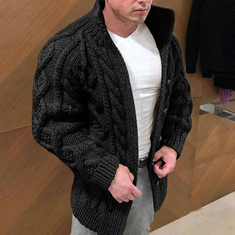 Broderick Men's Thick Cable Knit Cardigan | Warm Wool Blend Chunky Knit Cardigan for Men | Cosy Casual Everyday Heritage Knitwear