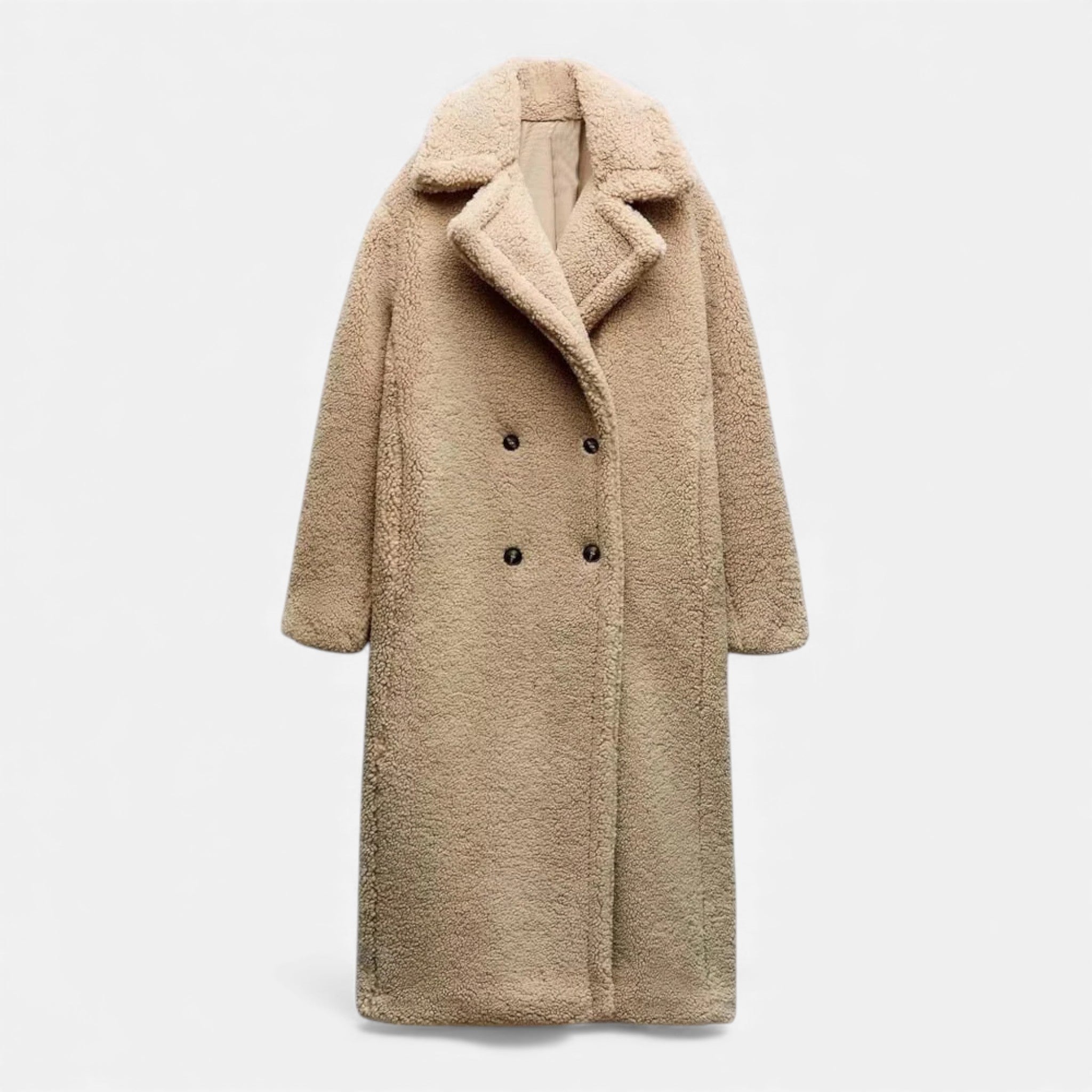 Women’s Long Double-Breasted Teddy Coat