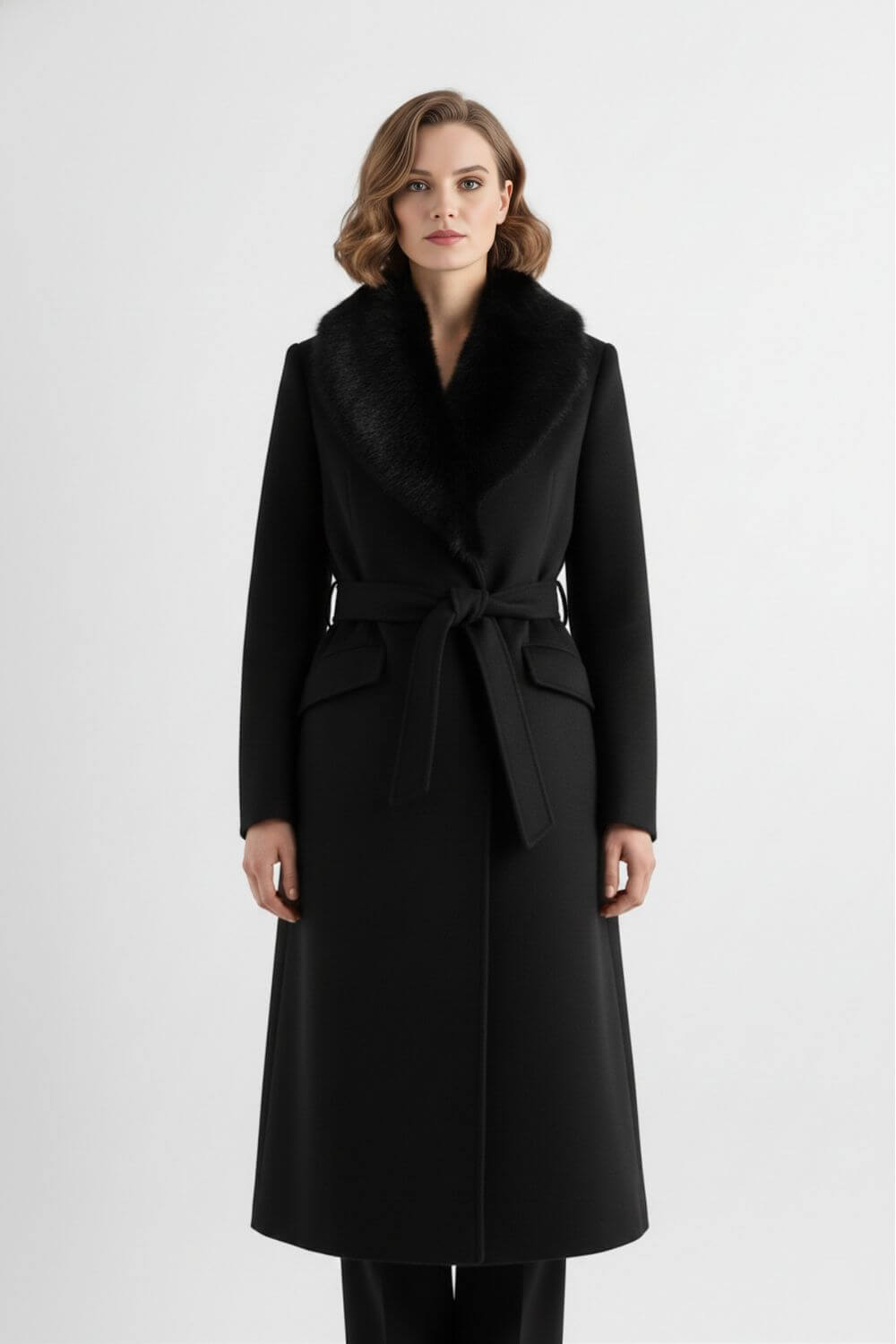 Women’s Long Coat with Faux Fur Collar