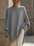 Women's Oversized Batwing Knit Jumper | Asymmetric Hem Cashmere Blend Pullover | Smart Casual Knitwear