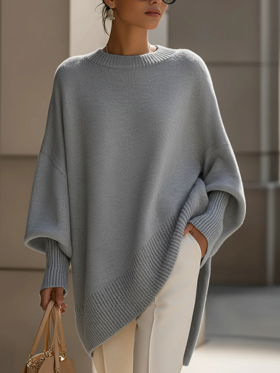 Women's Oversized Batwing Knit Jumper | Asymmetric Hem Cashmere Blend Pullover | Smart Casual Knitwear