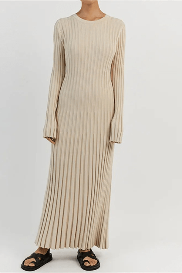 Maeve Women's Ribbed Knit Pleated Maxi Dress | Long Sleeve Smart Casual Dress | Everyday & Evening