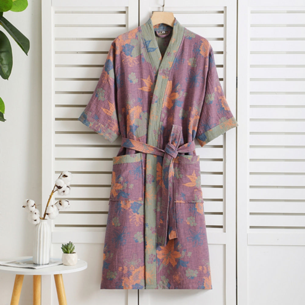 Women's Cotton Kimono Robe | Vintage Print Dressing Gown | Lightweight Loungewear & Holiday Gifting