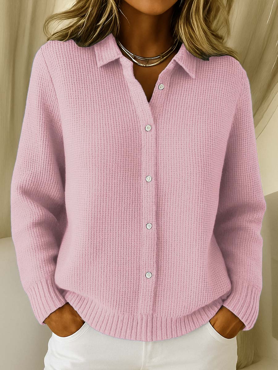 Women's Collared Knit Cardigan | Button-Through Shirt Collar Jumper | Casual & Everyday Wear