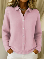 Women's Collared Knit Cardigan | Button-Through Shirt Collar Jumper | Casual & Everyday Wear