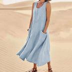 Celestina Women's Linen Midi Dress | Elegant Casual Linen Dress for Women | Breathable Everyday Summer & Smart Casual Style