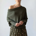 Calista Women's Asymmetric Draped Turtleneck Sweater | Oversized Cotton Knit Drape Effect Jumper for Women