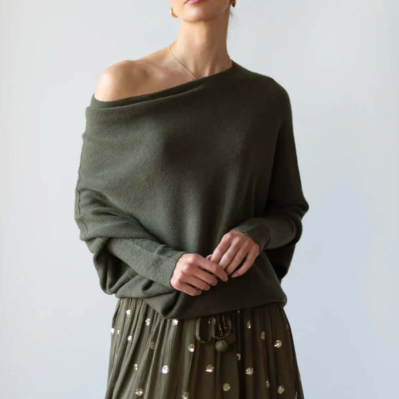 Calista Women's Asymmetric Draped Turtleneck Sweater | Oversized Cotton Knit Drape Effect Jumper for Women