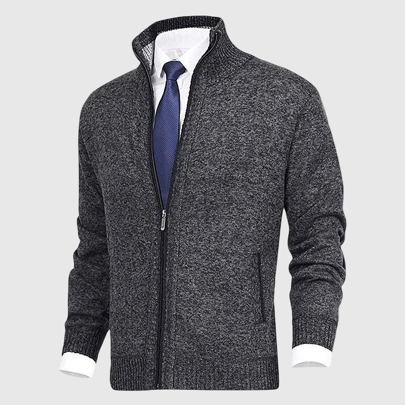 Saber Men's Merino Wool Open Front Cardigan with Turtleneck Collar | Luxury Soft Knit Draped Cardigan