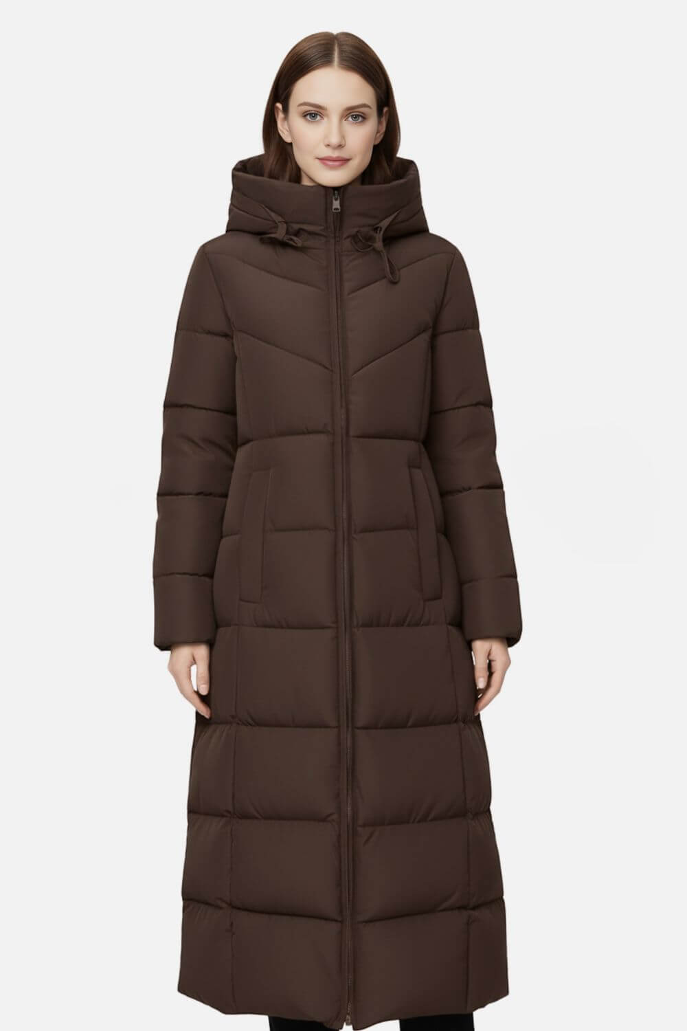 Women's Long Hooded Puffer Coat | Longline Padded Winter Coat for Women | Warm Insulated Hooded Puffer Jacket