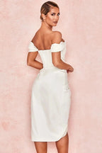 Lexana Women's Off Shoulder Corset Midi Dress | Wrap Split Going Out Dress | Evening & Occasion