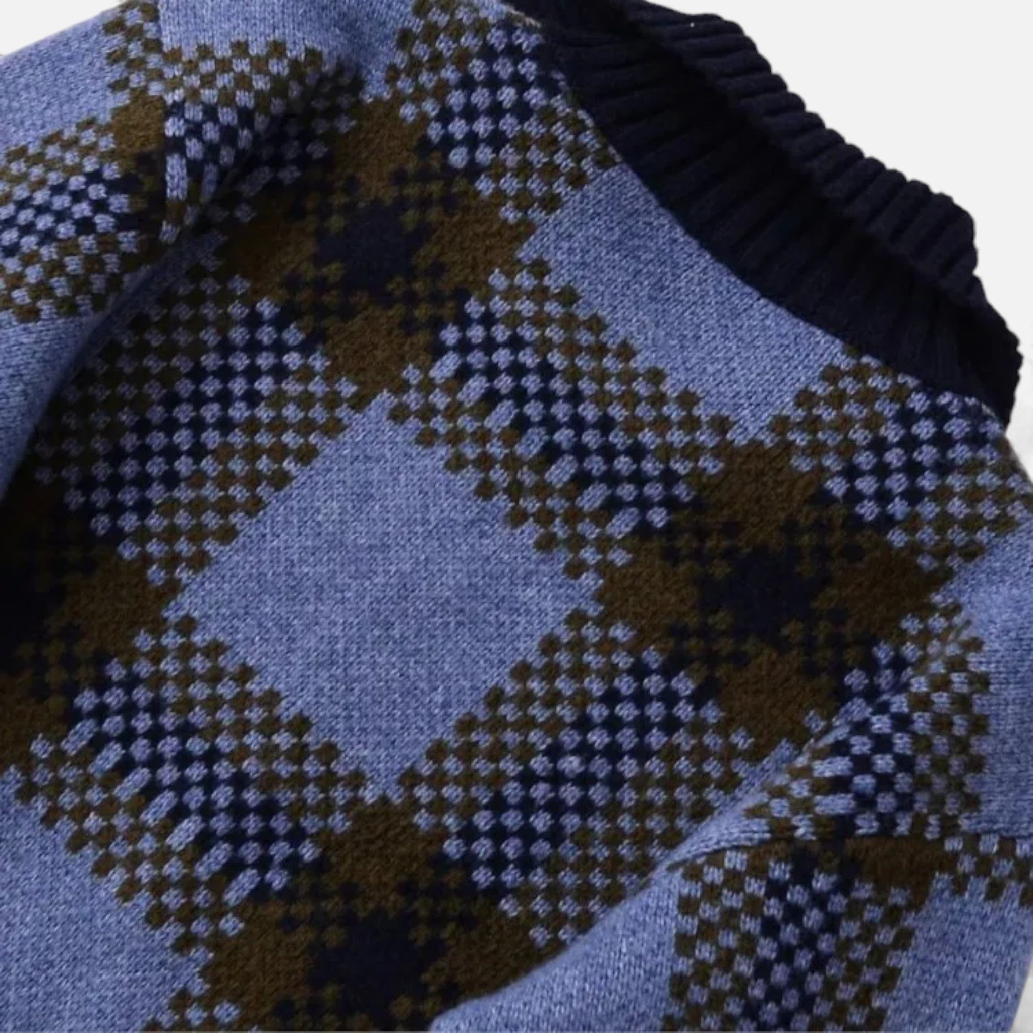 Women’s Plaid Knitted Zipper Jacket with Turn-Down Collar