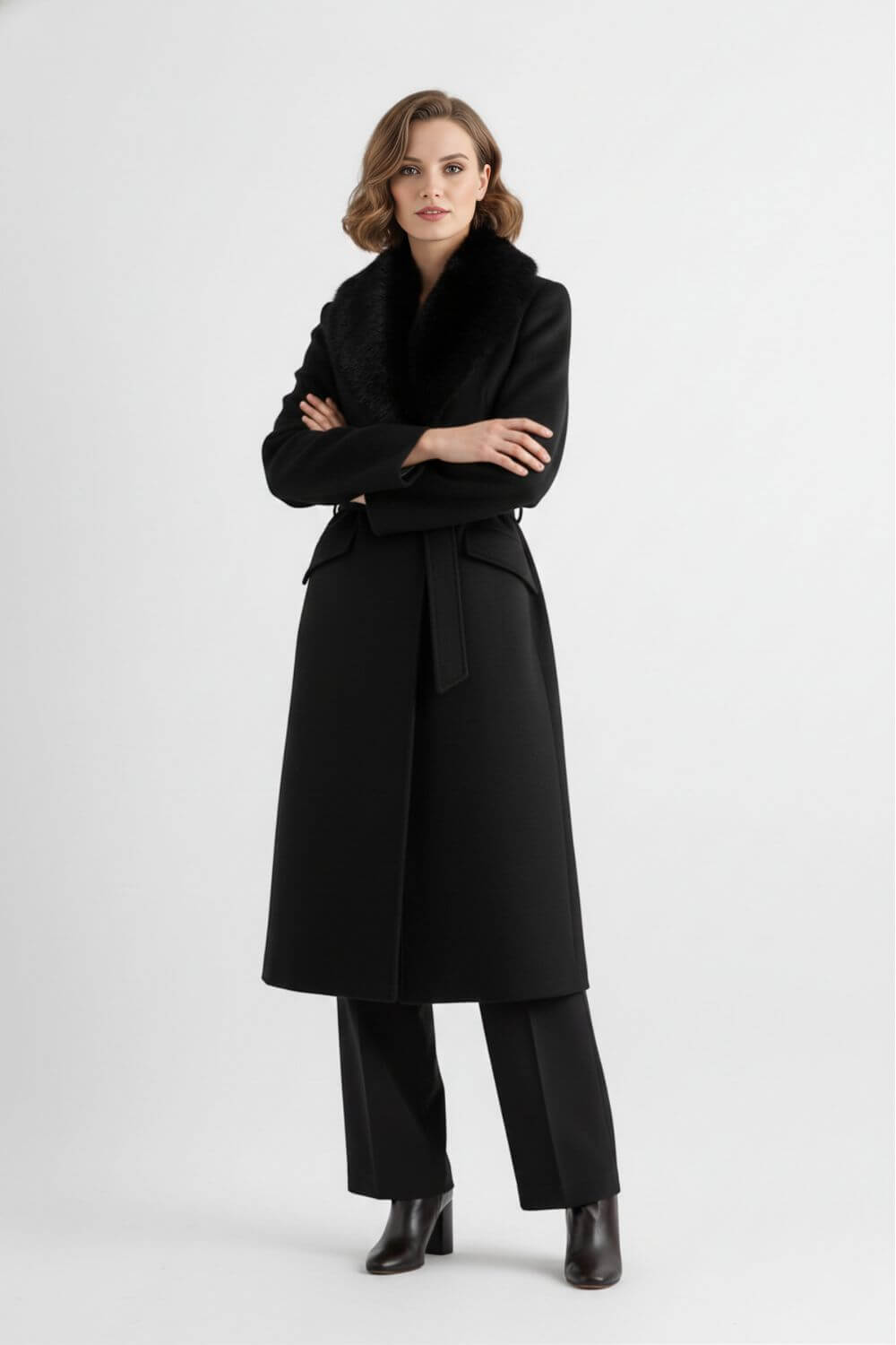 Women’s Long Coat with Faux Fur Collar