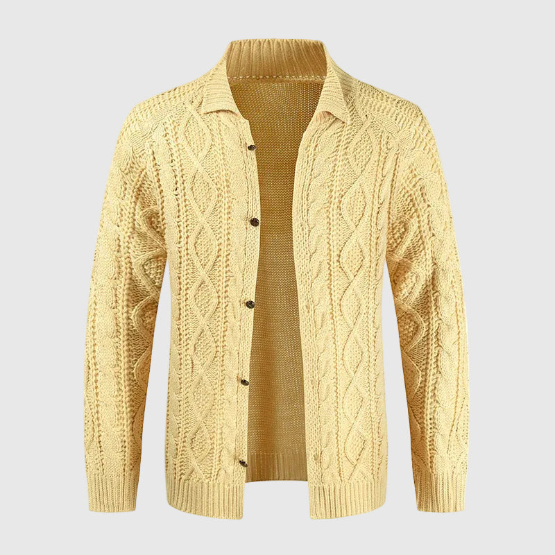 Broderick Men's Thick Cable Knit Cardigan | Warm Wool Blend Chunky Knit Cardigan for Men | Cosy Casual Everyday Heritage Knitwear