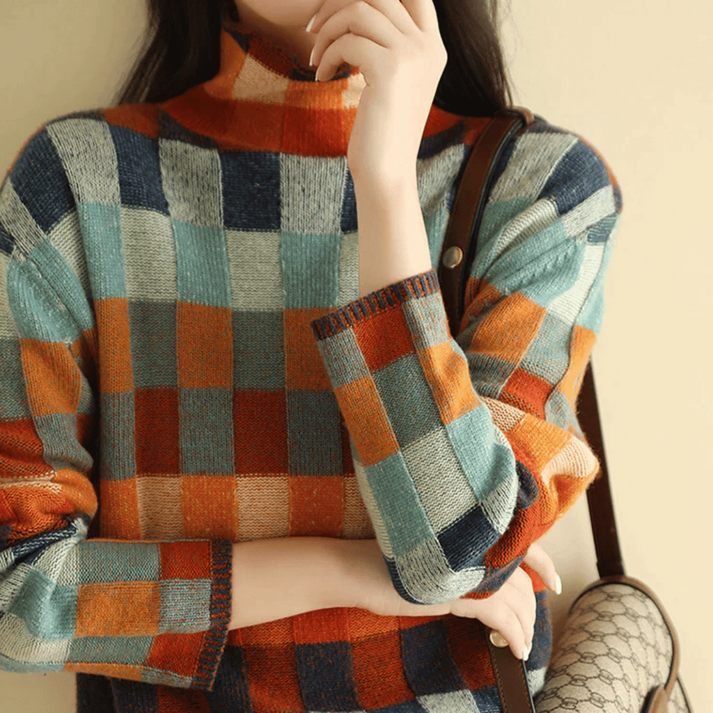 Kayleigh Women's Cashmere Blend Patchwork Turtleneck Sweater | Luxury Knit Jumper for Women | Smart Casual Everyday Knitwear