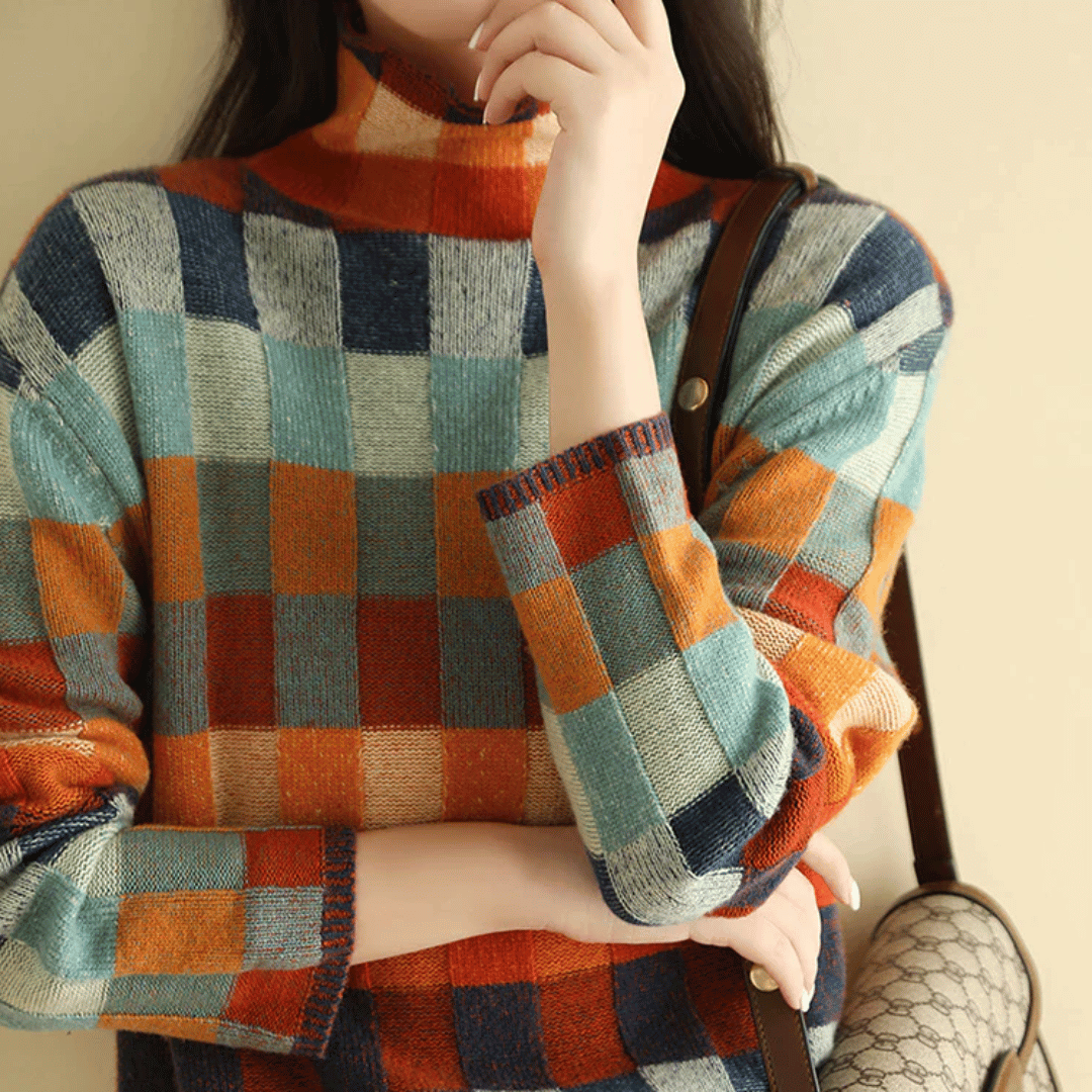 Kayleigh Women's Cashmere Blend Patchwork Turtleneck Sweater | Luxury Knit Jumper for Women | Smart Casual Everyday Knitwear
