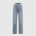 Zayla Women's Crossover Waistband Jeans | Straight Leg Asymmetric Denim | Everyday Statement Jean