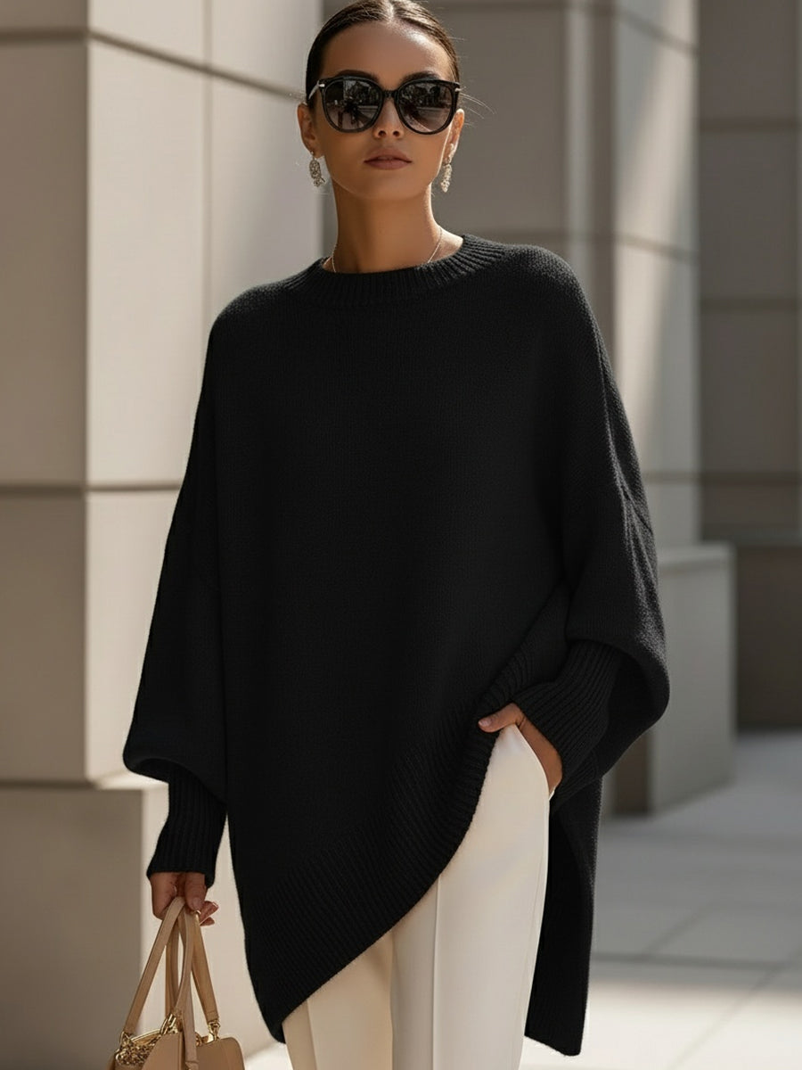 Women's Oversized Batwing Knit Jumper | Asymmetric Hem Cashmere Blend Pullover | Smart Casual Knitwear