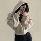Deanne Women's Cropped Zip Up Hoodie | Oversized Fleece Crop Hoodie | Casual Streetwear Everyday