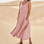 Celestina Women's Linen Midi Dress | Elegant Casual Linen Dress for Women | Breathable Everyday Summer & Smart Casual Style
